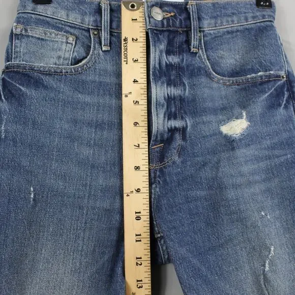 Frame Shorts Womens 24 Le Vintage Bermuda Heartbreaker Frayed Hem High Rise Blue - Picture 11 of 15